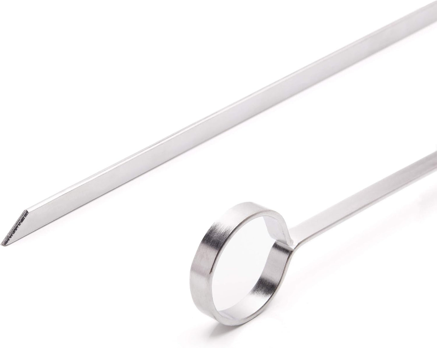 THORIUM BBQ Skewers |Shish Kebab Rotisserie Skewers for Grilling | Sharp Flat S kewers with Ring Handle for Easy Turning | Durable Stainless Steel | 12 Pieces, 35cm Long | Includes Basting Brush