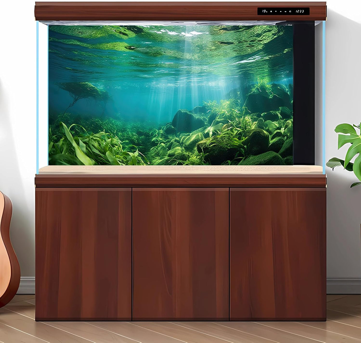 Under The Sea Fish Tank Background Aquatic Plants Deep Sea Aquarium Background Underwater Sunray Rock with Moss Terrarium Backgrounds Deep Ocean Floor Tropical Fish Tank Backgrounds 30x12in