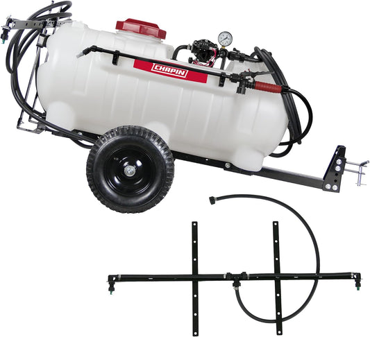 Chapin 97714: Made in The USA 25-Gallon Tow-Behind 2.5GPM/12V EZ Mount Deluxe Multi-Purpose ATV/UTV Tank Sprayer for Lawn & Garden, Farm & Acreage, Weed Control, w/ 2-Nozzle Spray Boom Attachment