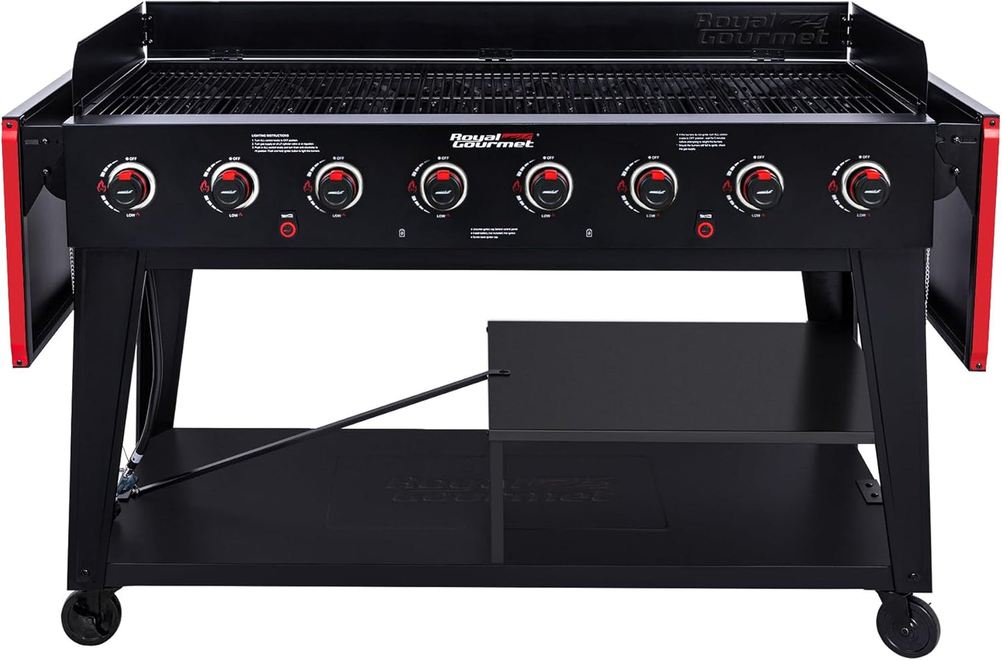 Royal Gourmet GB8003 8-Burner Propane Gas Grill with Foldable Side Tables, Large Propane BBQ Grill with Porcelain-Enameled Steel Wire Grates for Outdoor Party or Backyard Grilling, Black