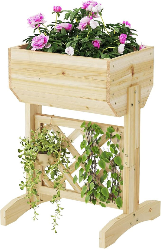 Raised Garden Bed, Standing Vertical Horticulture Planter Box for Backyard, Patio, Balcony, Planter for Flowers Herbs Vegetables for Indoor & Outdoo Decor with Trellis (Natural)