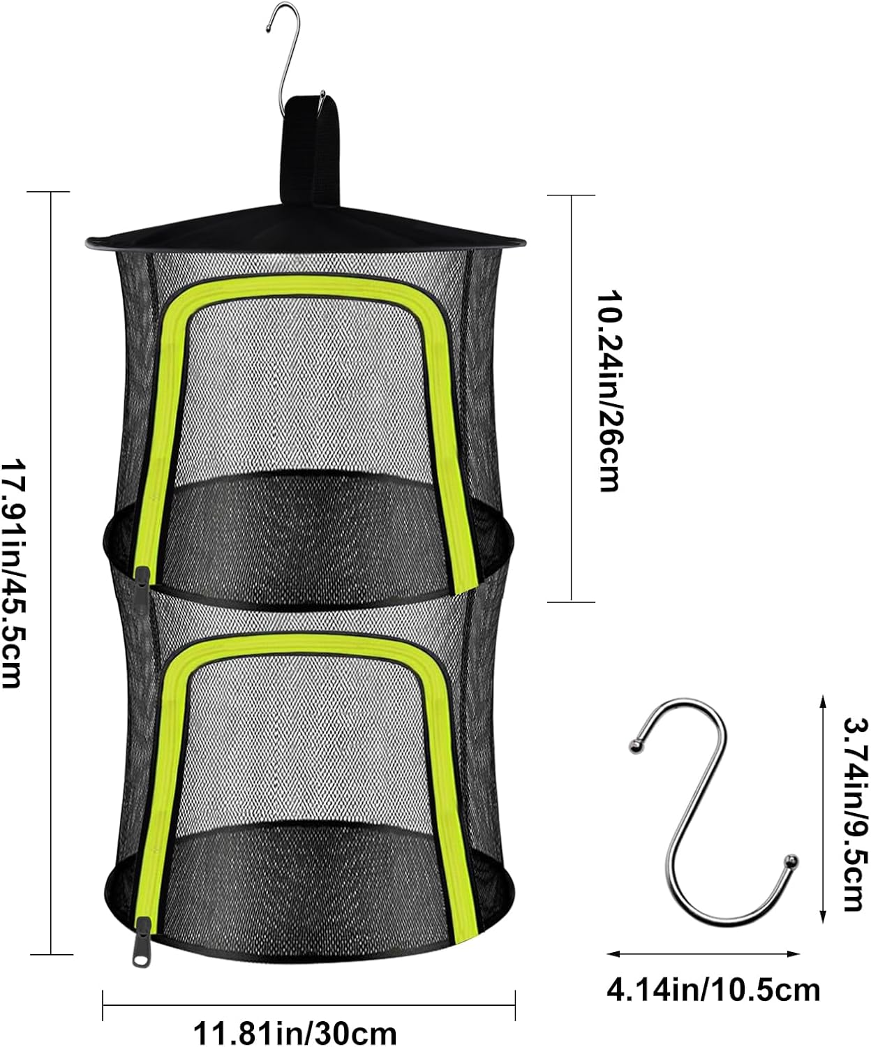 2 Layer Herb Drying Rack, Small Herb Drying Rack Hanging Mesh, Foldable Fish Drying Net with U-Shaped Zipper, Hooks, for Drying Herbs Plants, Flowers, Fruits, Food, Camping(2 Layers-11.81'')