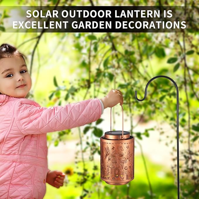Solar Lanterns Outdoor Waterproof Mushroom Butterfly Garden Decor Gifts for Women Mon Grandma Metal Hanging Solar Lights Decoration for Outside LED Lanterns for Yard Patio Lawn Pathway Landscape