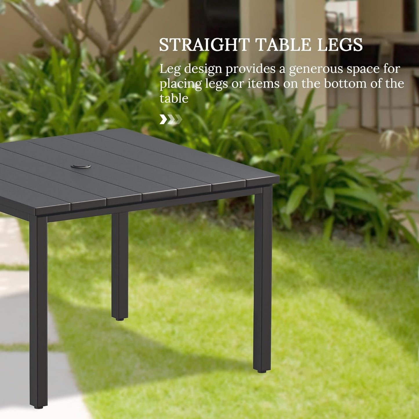 VICLLAX 40.2" Square Patio Dining Table for 4, Outdoor Table with Umbrella Hole, All Weather Metal Patio Table, Black Tabletop