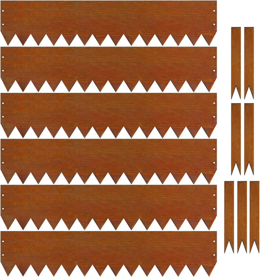 40" LX10 H Corten Steel Landscape Edging, 6 Pack Metal Landscape Edging, Landscape Edging with 7 Clips and Gloves for Lawn, Flower Bed, Yard (Rust-Colored)