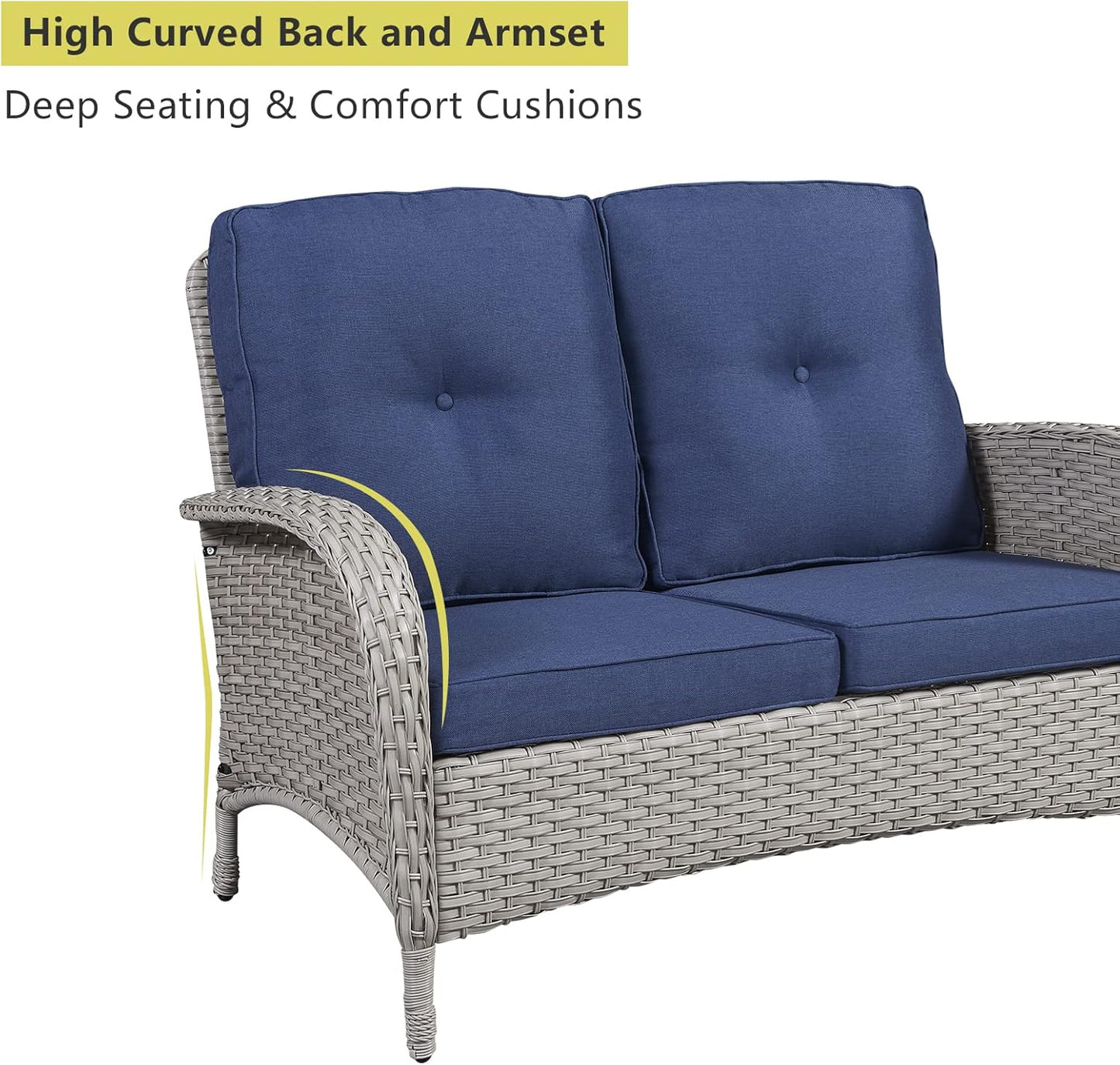 HUMMUH 4-Piece Patio Furniture Wicker Outdoor Conversation Set,All-Weather Rattan Outdoor Bistro Set with Loveseat Chairs Coffee Table for Backyard,Poolside,Deck