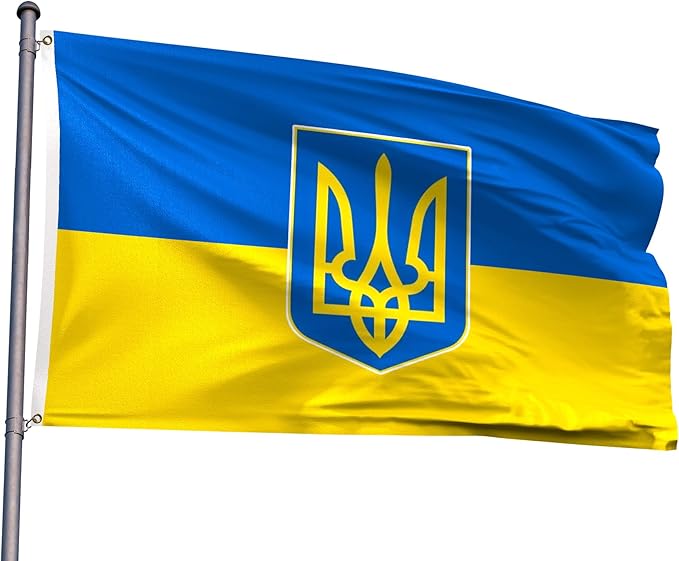 Ukraine Trident Flag 4x6FT Ukrainian Coat of Arms National Polyester Banner With 2 Grommets Fade Resistant Vivid Color For Patriotic Festival Events Party Decoration