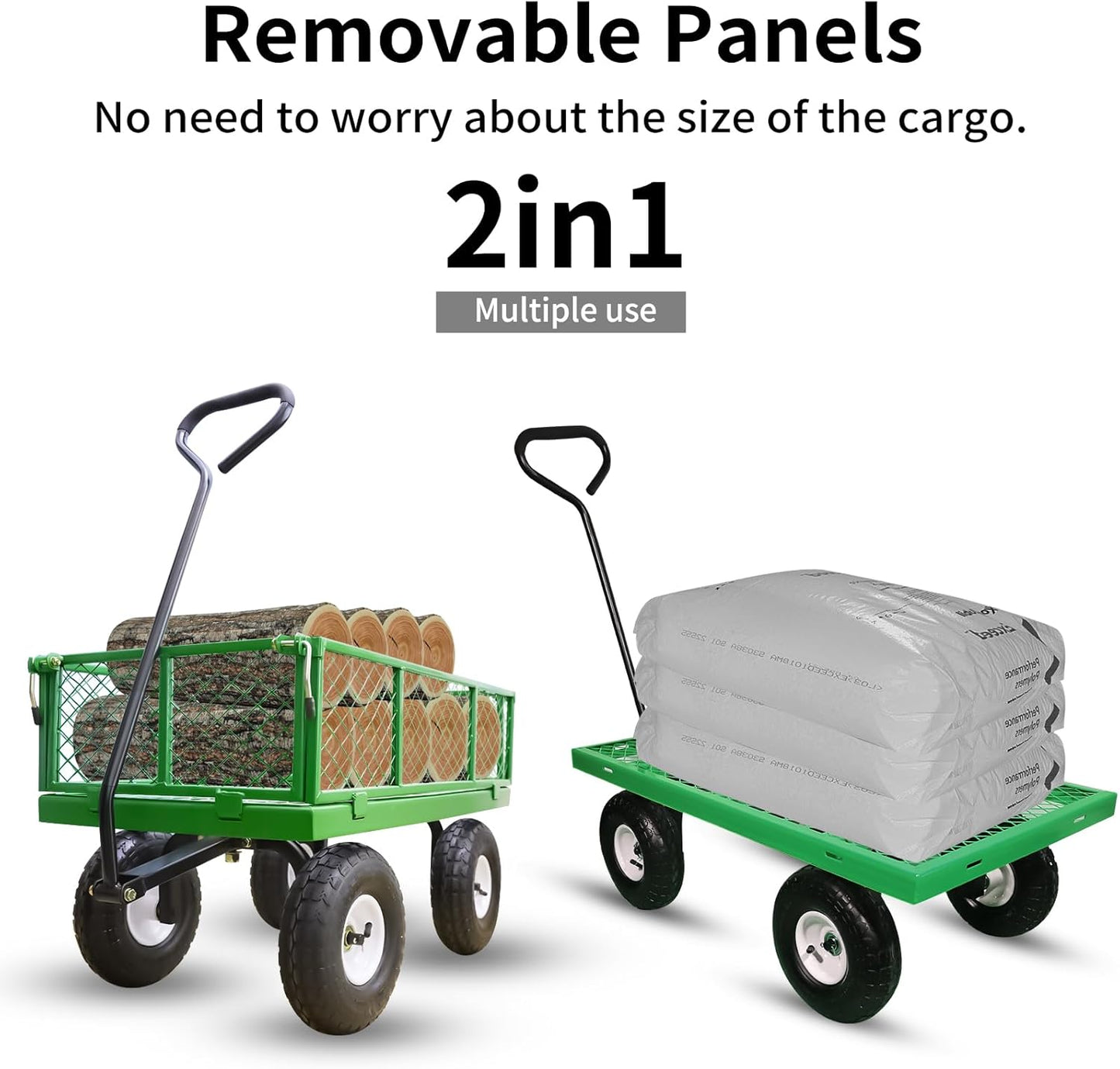 AAIN 600 lbs Metal Garden Cart,Heavy Duty Garden Wagon with Removable Steel Mesh Sides, Utility Yard Cart with 180° Rotating Handle and 10-inch Wheels—Perfect for Gardens, Farms, and Yards, Green