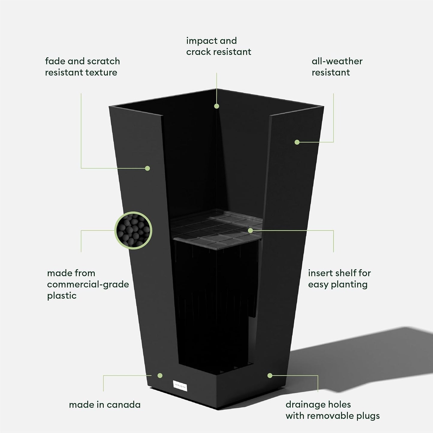 Veradek V-Resin Indoor/Outdoor Taper Planter (Black, 30 inch - 2 Pack with 2 Saucer Trays)