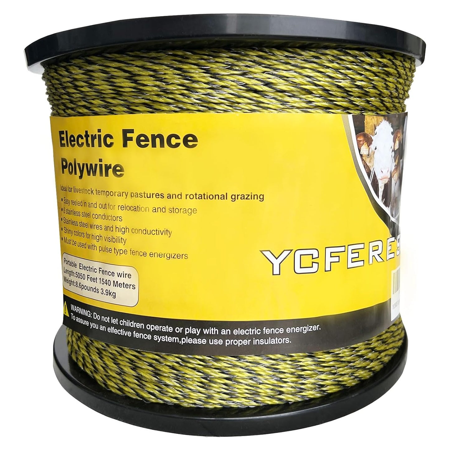 Upgraded Electric Fence Polywire 5050 Feet 1540 Meters, 6 Stainless Steel Strands for Reliable Conductivity and Rust Resistance, Portable Electric Fencing,UV, Rust Resistant