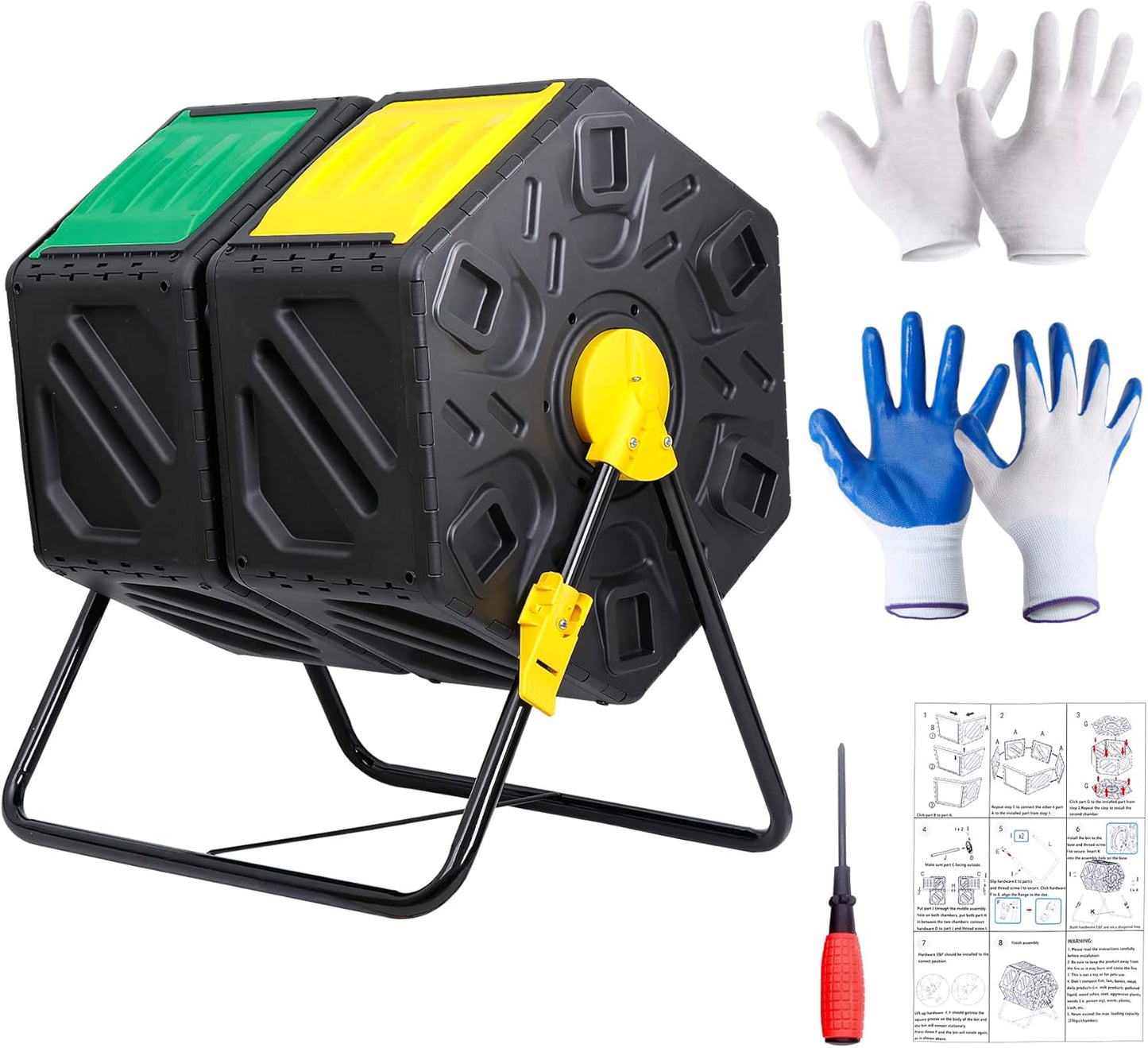 Nouva 37 Gallon Compost Bin Dual Chamber Composter Tumbler Rotating Chamber Garden Composter Bin with 2 Sliding Doors Steel Frame Outdoor Kitchen Garden Yard