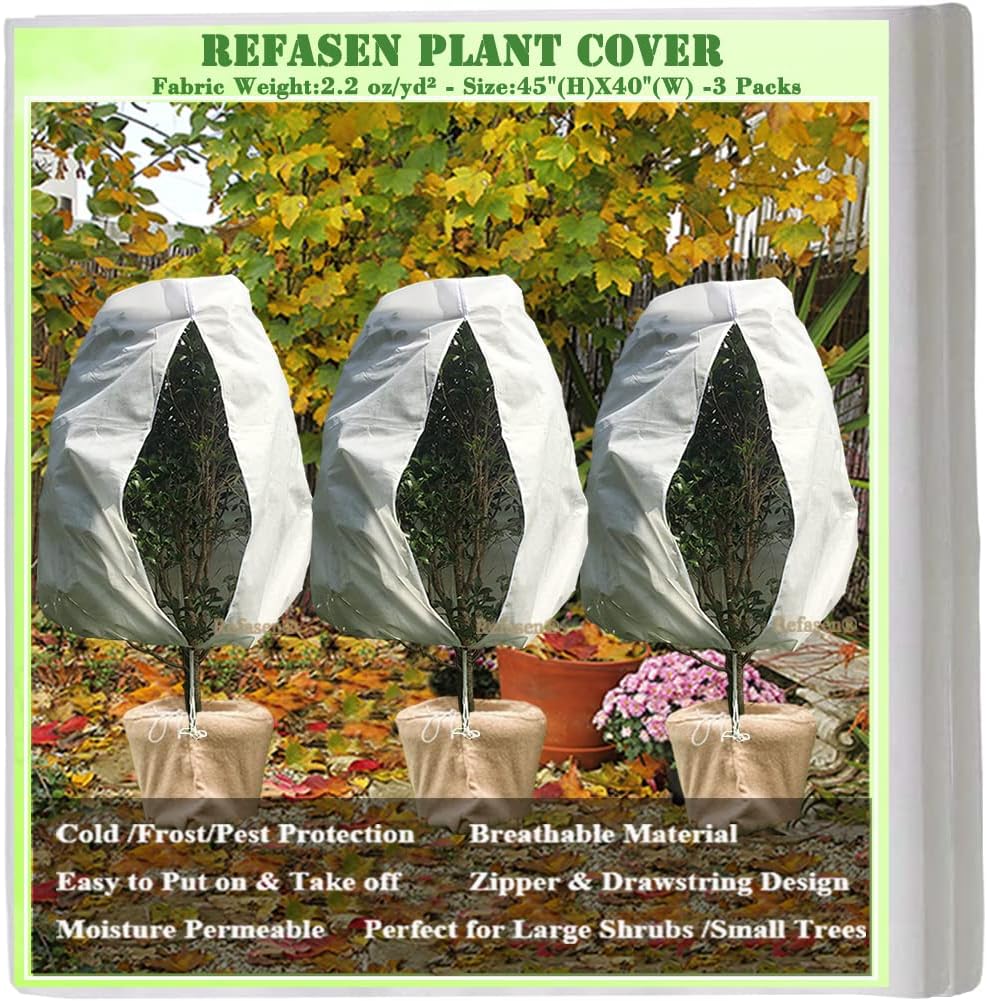 Plant Covers Freeze Protection,3 Packs 45”H X40”W Frost Blankets for Outdoor Plants Frost Cloth with Zipper Drawstring-Protect Trees from Cold Frost Pest