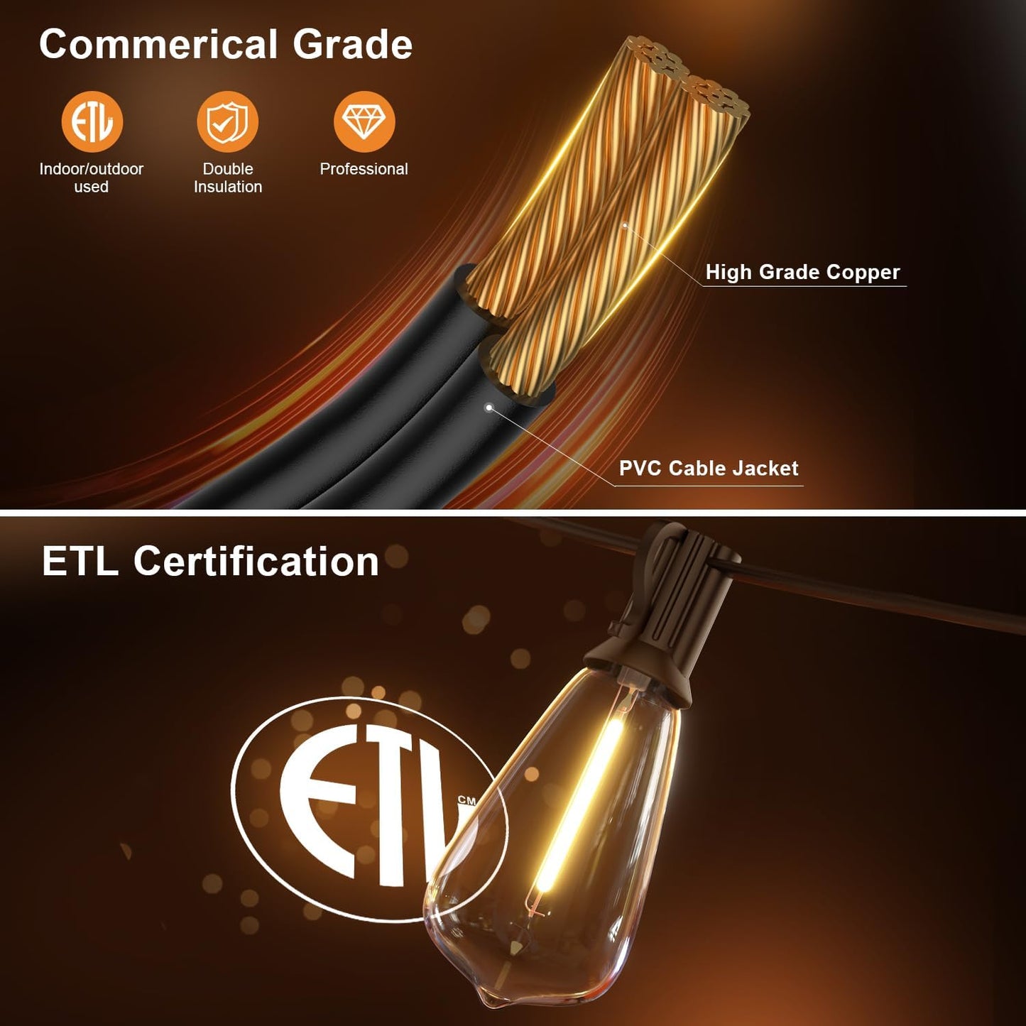 50FT Outdoor String Lights with Remote, Garden Patio Decor with 2500K Warm White, 25+1 LED Edison Bulbs, Support Timer Dimmable Waterproof Shatterproof for Yard Outside Porch Deck Indoor