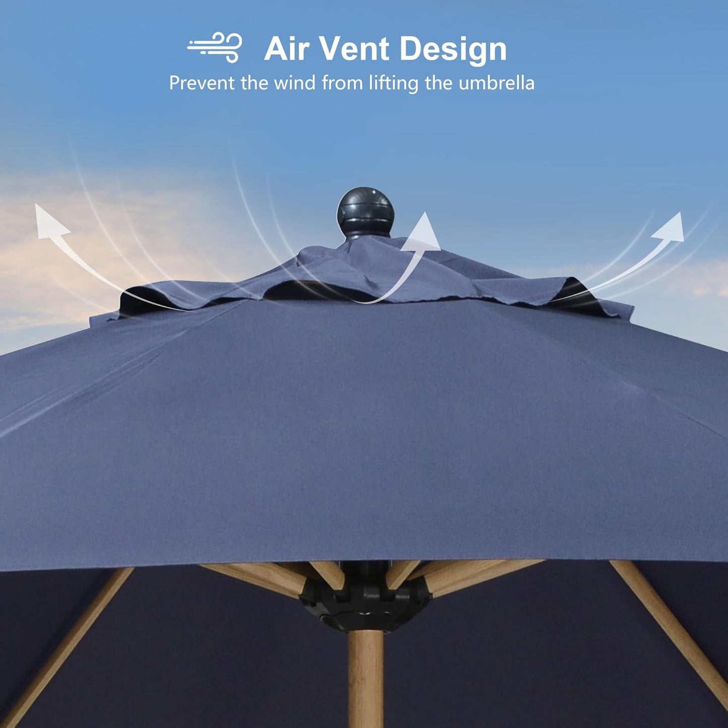 PURPLE LEAF 11 Feet Patio Umbrella with Base Outdoor Umbrella Round Market Umbrella with Crank & 8 Ribs Commercial Aluminum Table Umbrella for Outdoor Garden, Navy Blue