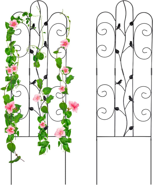 Metal Garden Trellis for Climbing Plants & Roses 61''x 18.5" Plants Support Rustproof Sturdy Leaves Garden Trellis for Vegetables Trellis for Potted Plants Pack of 2 - Black