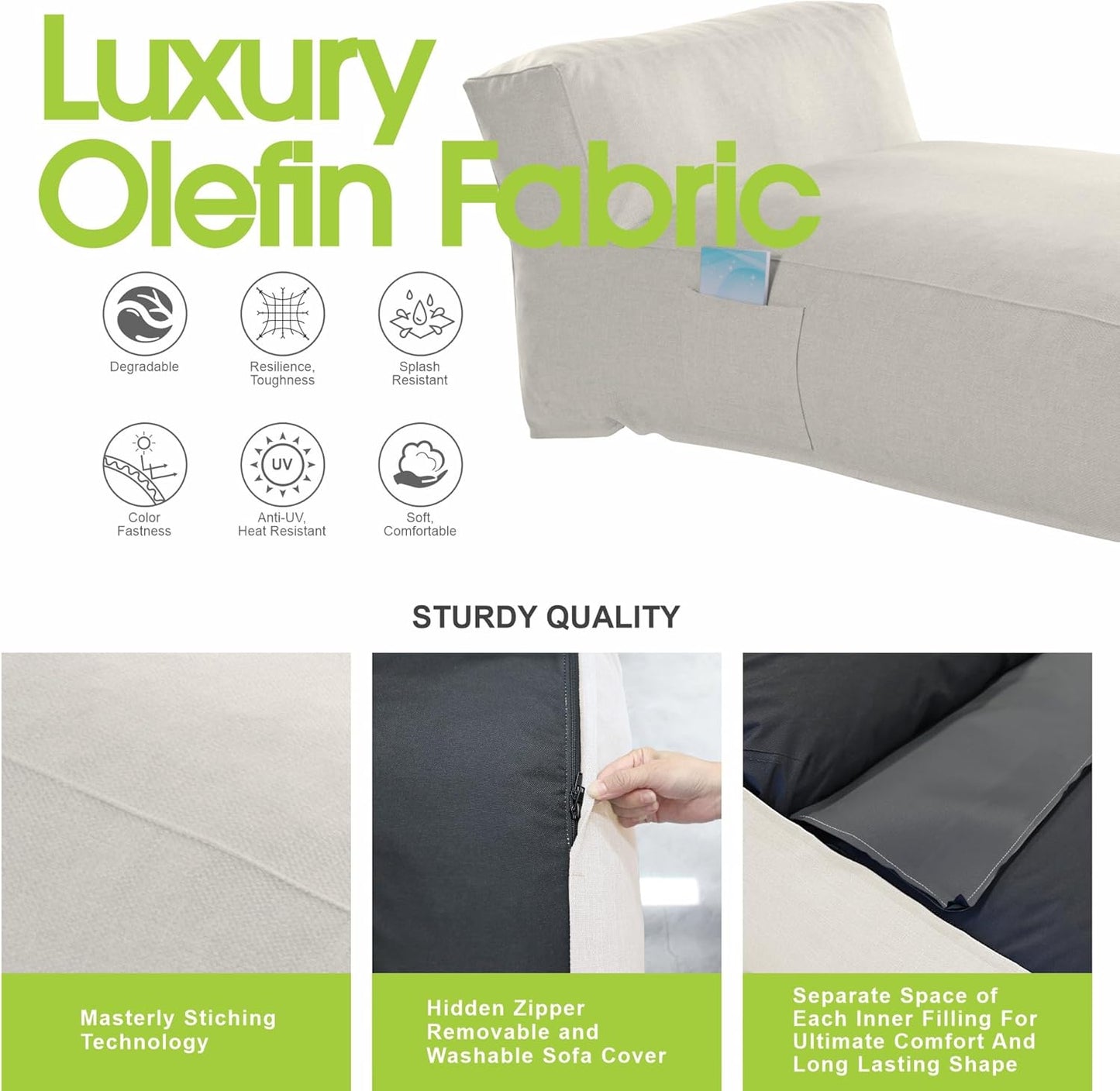 Outdoor Bean Bag Lounger Chair, Big Comfy Outdoor Daybed for Sunbathing and Tanning - Water-Resistant Patio Chaise and Pool Sun Lounger Furniture for Beach Deck (Ivory)