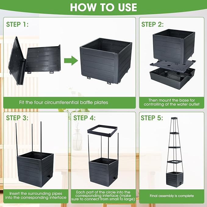 Raised Garden Bed Planter Box with Trellis, 58” Tomato Cage Planter Raised Garden Bed with Trellis for Climbing Vegetables Plants Tomato Cage w/Self-Watering, Indoor Outdoor Use (2)