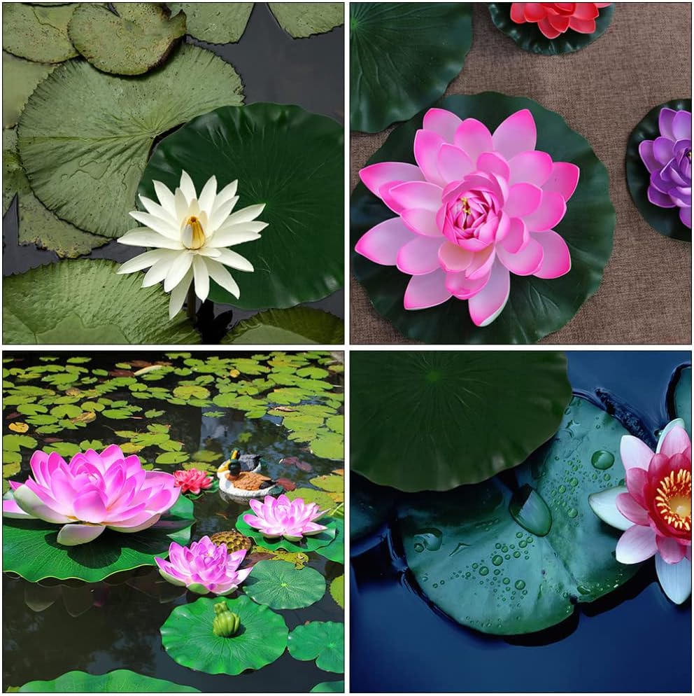 DOITOOL 3 Pcs Artificial Floating Foam Lotus Leaves 15.7 Inch Artificial Water Lily Pads Ornaments for Patio Fish Pond Pool Aquarium Decor, Green