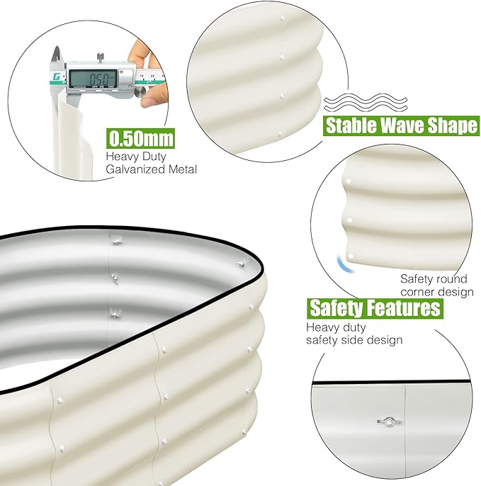 SnugNiture Galvanized Raised Garden Bed Outdoor, 2 Pcs 4x2x1ft Oval Metal Planter Box for Planting Plants Vegetables, White