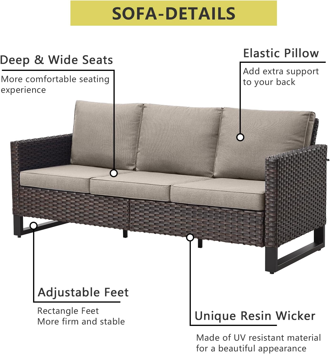 HUMMUH 7 Piece Patio Furniture Set PE Wicker Outdoor Couch,Patio Swivel Rocker Chairs and Ottomans Tables for Porch,Garden,Backyard