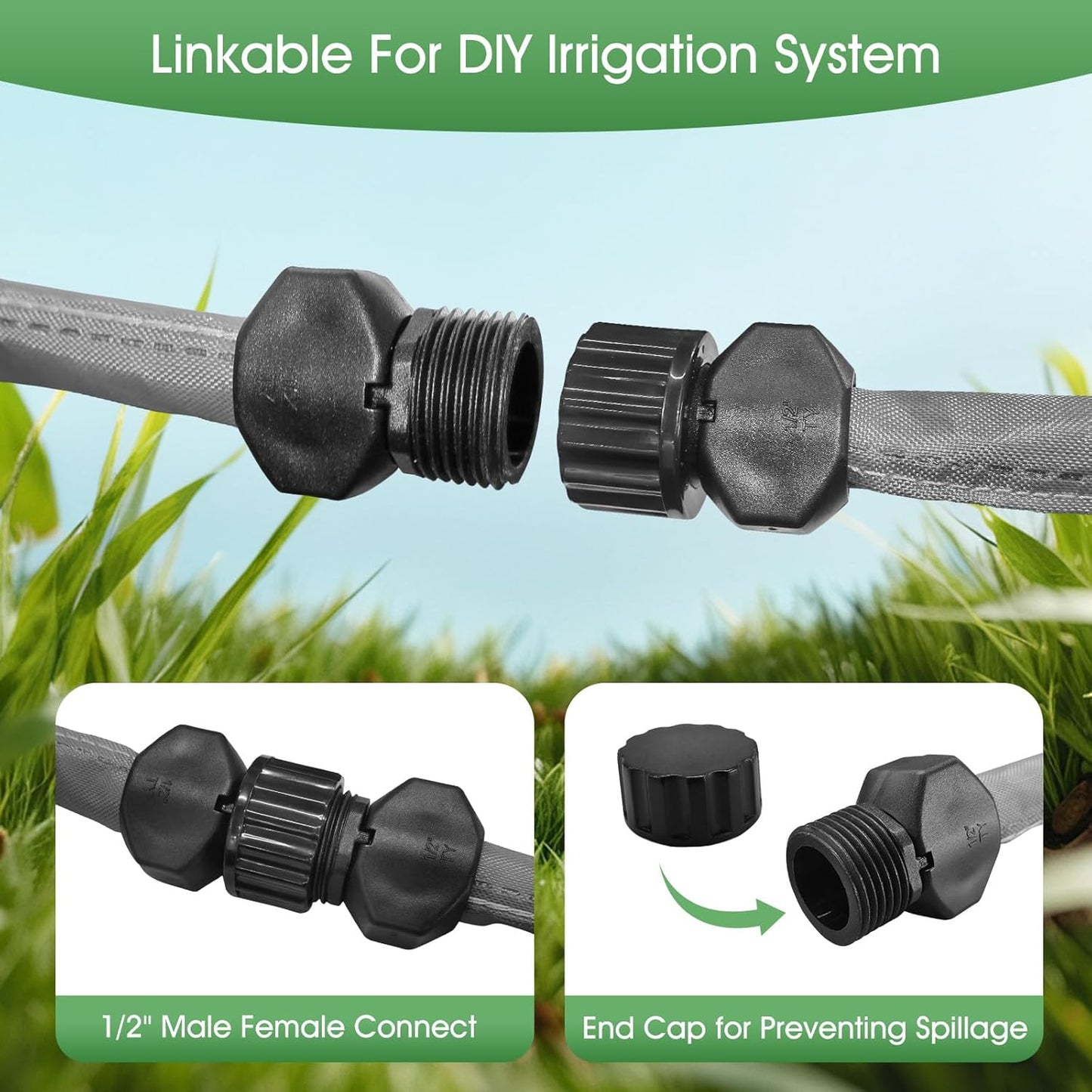 Flat Soaker Hose for Garden Beds 50 ft,Linkable Drip Irrigation Hose Save 80% Water, Leakproof Watering Hose with Holes, Duty Double Layer Flexible Leakproof