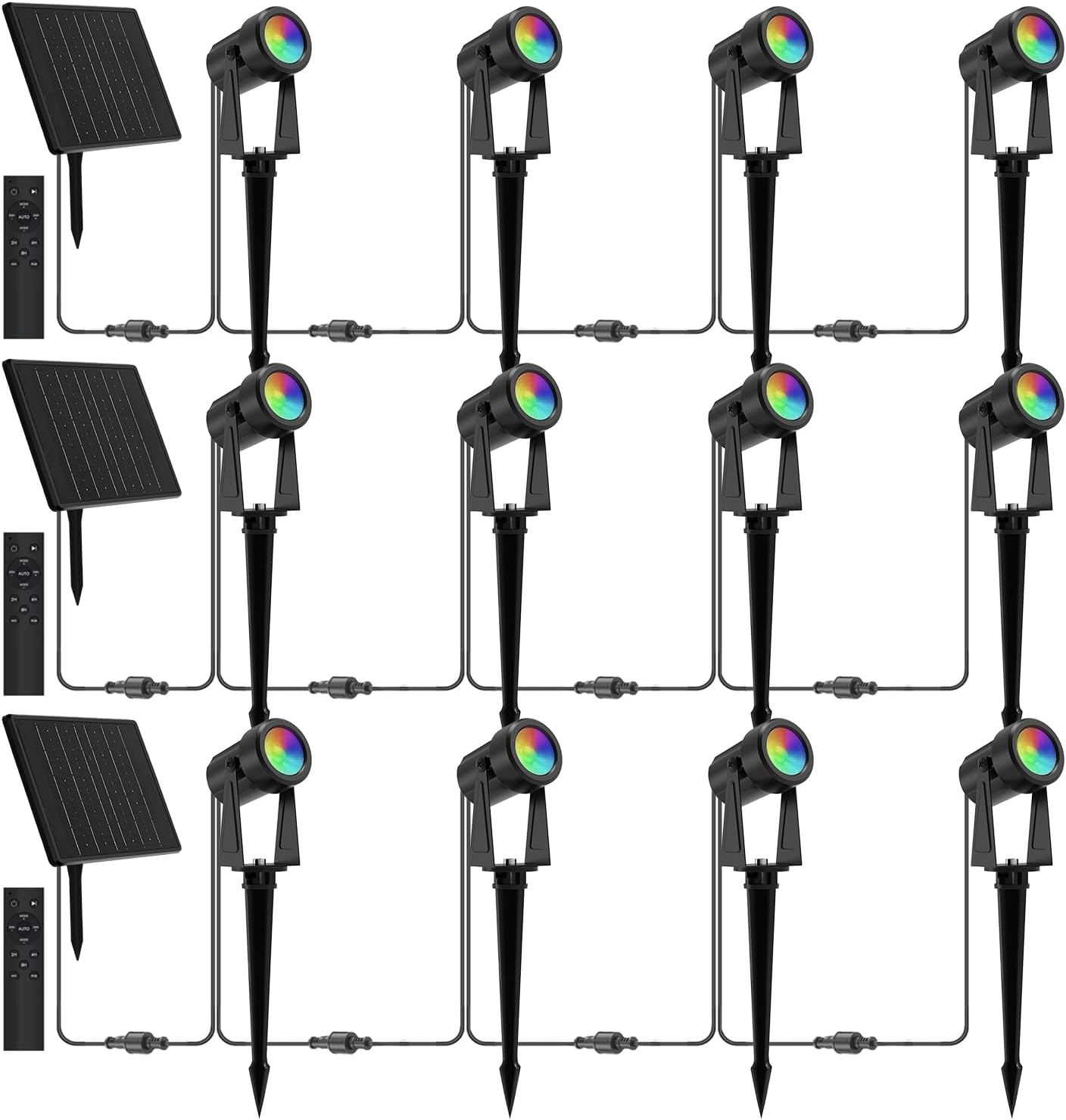 ZYAN Solar Spotlights Outdoor, Solar Landscape Lights with Remote Control, RGBW Colored Spot Lights for Yard, Garden, Lawn, Plant, Tree, Pool Areas, Auto On/Off, Dimmable & Waterproof (12 Pack)