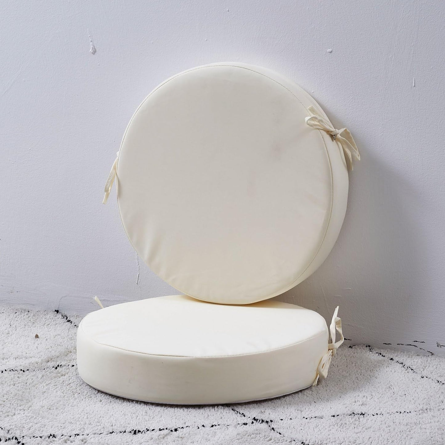 15 x 15 Inch Round Cushions for Outdoor Furniture Non-Slip Waterproof Patio Bistro Chair Cushion with Ties Bar Stool Seat Cushion for Kitchen Chairs Set of 2, Beige