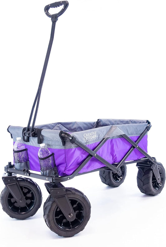 Creative Outdoor Push Pull Collapsible Stroller Wagon, 200lbs Weight Capacity, Beach Hauler XXL All-Terrain Portable Folding Cart, Giant 10" Wheels, Park, Garden & Tailgate (Gray/Purple)