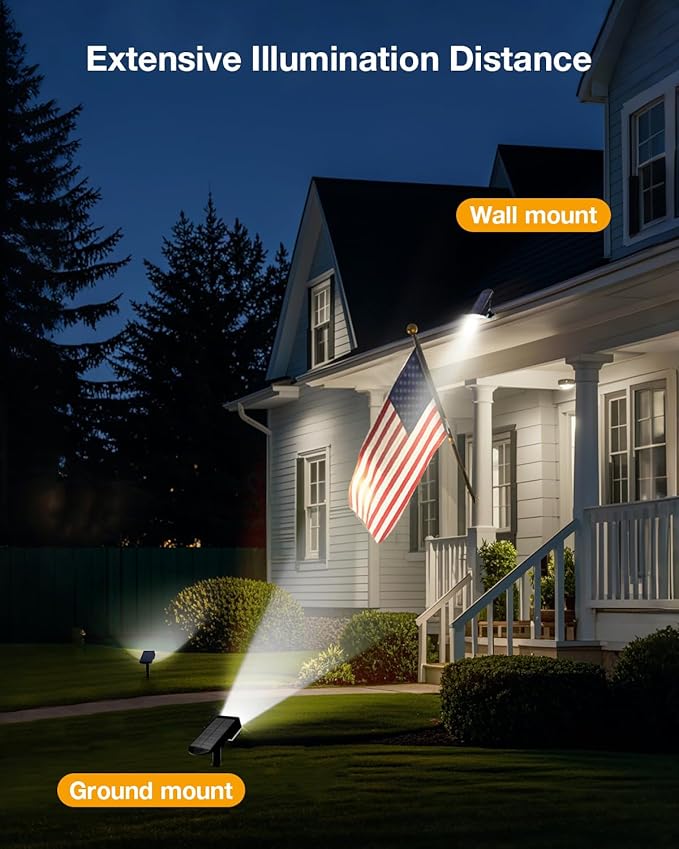 Solar Power Spotlight Outdoor Waterproof Landscape LED Accent Lighting for Yard, Tree, Plants, Walls, Path, Garden, Statues, Adjustable Brightness,Dusk to Dawn Long Lasting 4 Pack Cool White