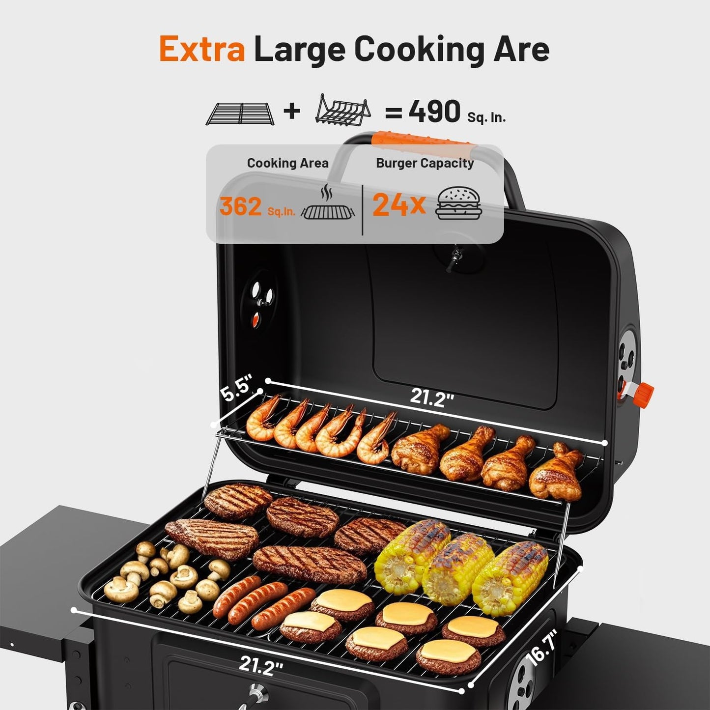 KEYO GRILL 24-Inch Movable Charcoal Grill, Dual Venting System Large BBQ Grills with Height Adjustable Charcoal Pan, Foldable Side Tables Outdoor Barbecue Grill for Backyard and Camping Grilling ﻿