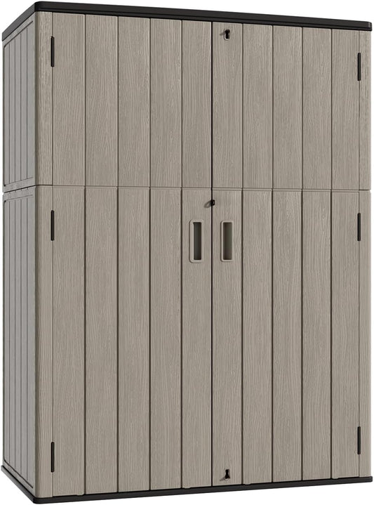 KINYING Outdoor Storage Shed,57 Cu.ft Vertical Outdoor Storage Cabinet Waterproof, Outdoor Resin Tool Shed for Patio Furniture, Garden Tools, Pool Accessories, Lawn Mower(Coffee Color)