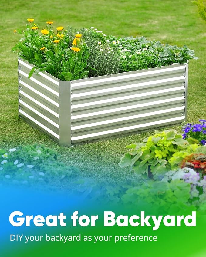 Quictent Galvanized Raised Garden Bed 4x3x2ft Tall Garden Bed Extra Height 22.4" Hold 24cft Soil Outdoor Heightened Planter Box for Deep Root Vegetables Herbs Tomato Cage Included, Silver