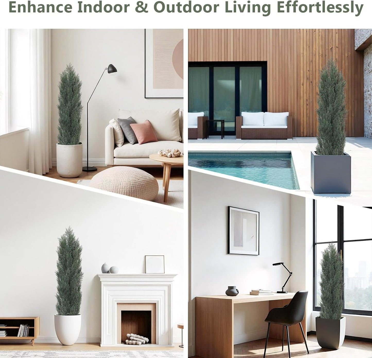 THE BLOOM TIMES 5ft Topiary Trees Artificial Outdoor – UV Resistant Faux Cedar Pine Cypress Bushes and Shrubs, Fake Potted Plants for Front Porch Outside Planter Patio Decor, Set of 2 (5 Foot)