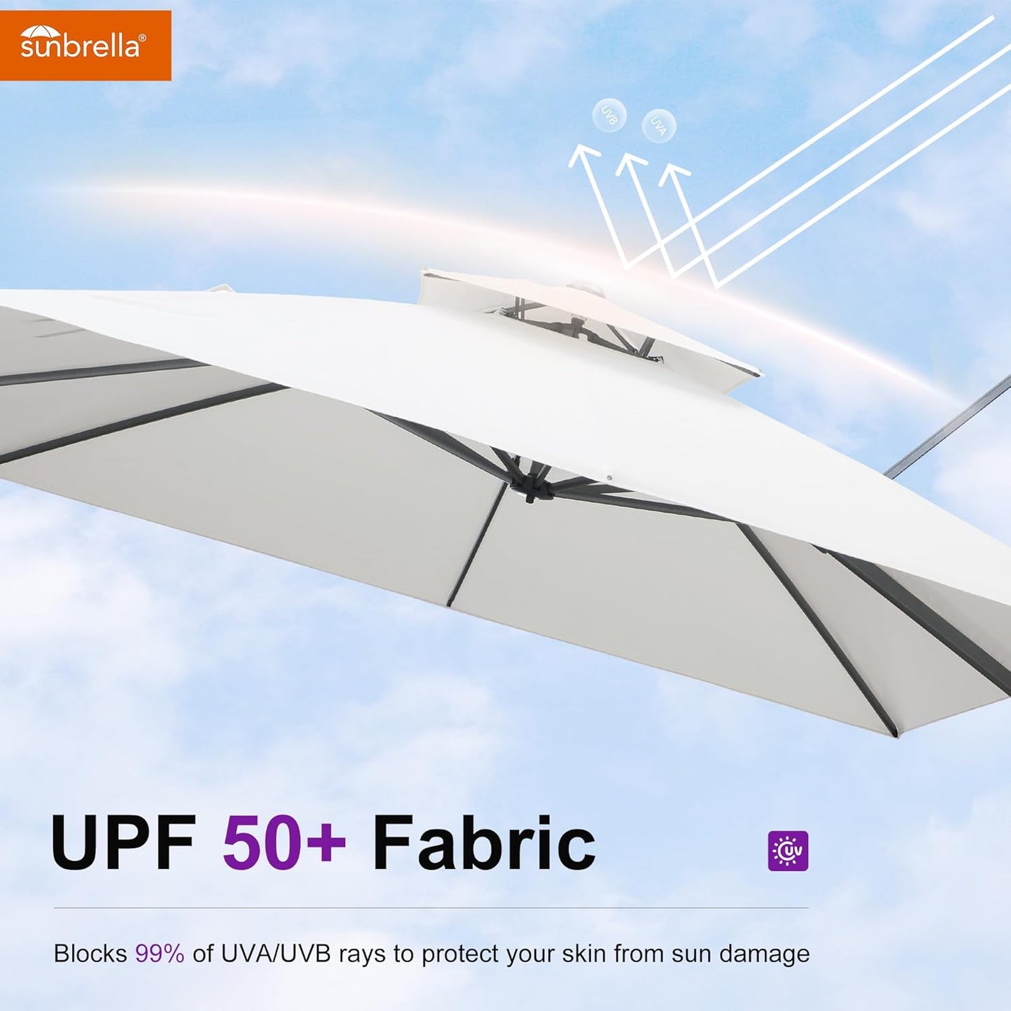 PURPLE LEAF Cantilever Umbrella 10FT Heavy Duty Outdoor Large Double Top Offset Hanging 360° Rotation Square Umbrella for Garden Patio Deck Pool Backyard Canvas Natural