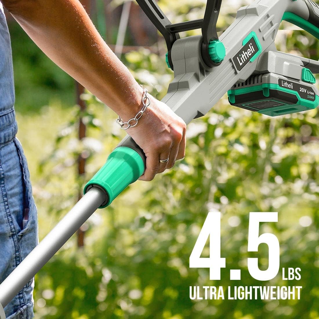 Litheli 20V Cordless String Trimmer and Edger, 12" Electric Weed Wacker with Auto Line Feed, Includes 2.0Ah Battery and Charger.