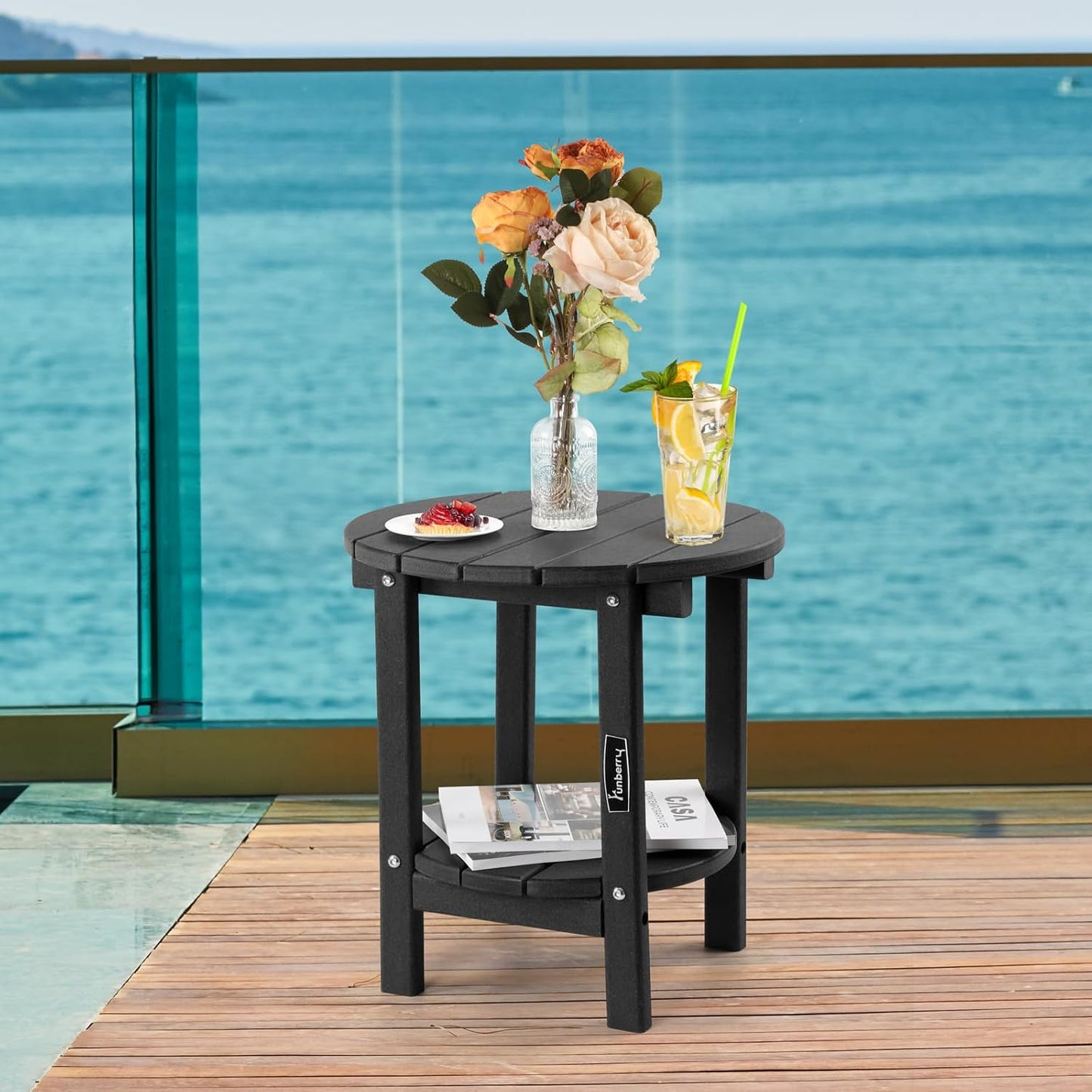 FUNBERRY Outdoor Adirondack Side Table Set of 2, 2-Tier Patio End Tables, HDPE All Weather for Outside