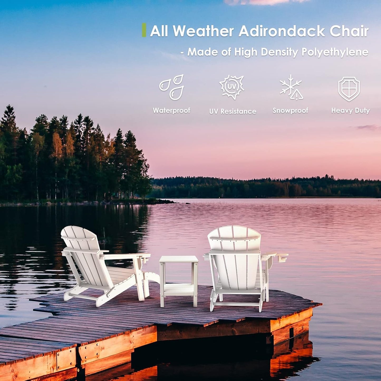 GREENVINES Folding-Adirondack-Chairs-Set-of-6 | HDPE Plastic | Fire Pit Chair | All Weather | Cup Holder | White | for Deck Backyard Patio Outdoor Garden