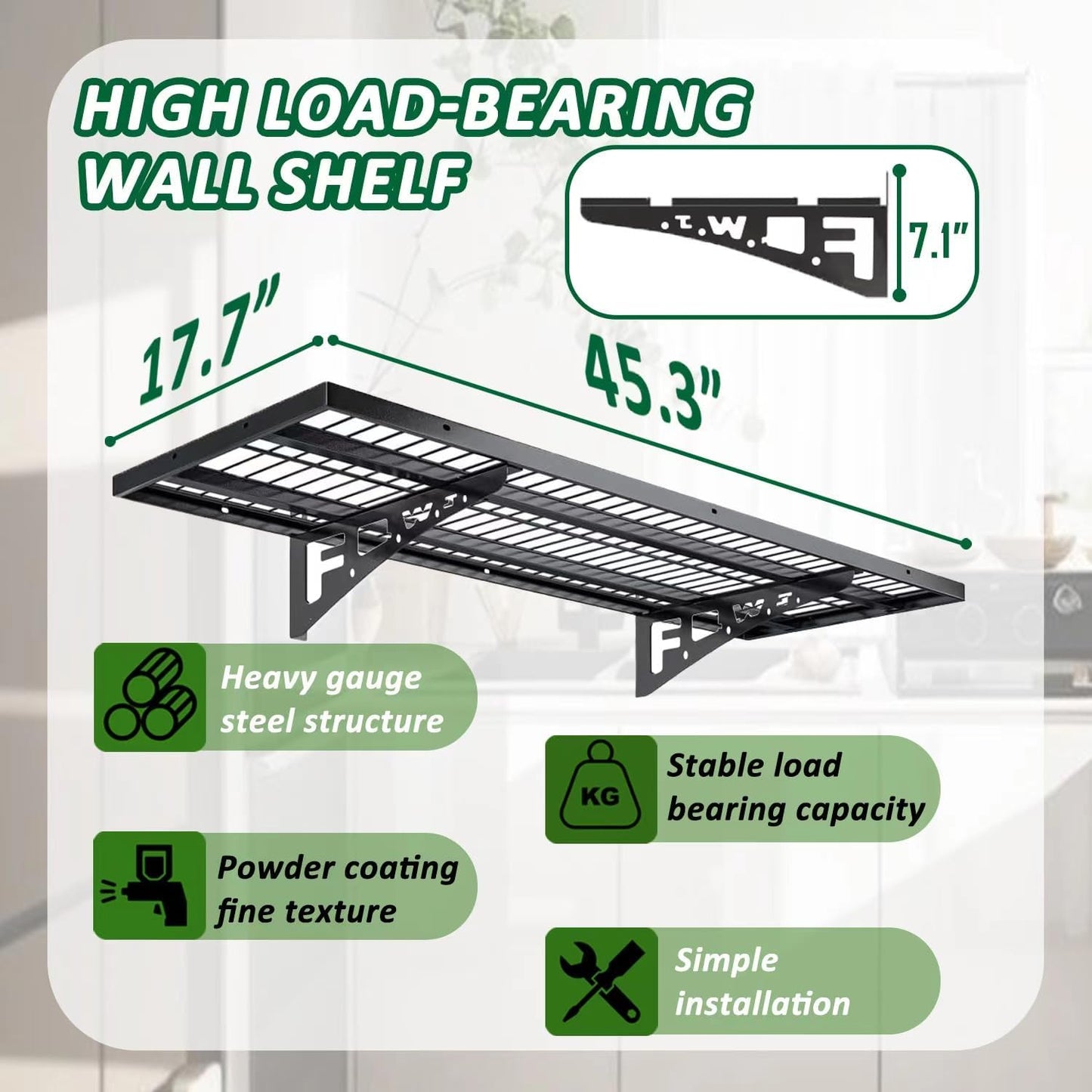 4 Pack Garage Wall Shelving, Heavy Duty 1.5' x 3.8' Wall Mount Storage Shelf with Hooks, Garage Storage Rack Floating Shelves, Holds 250 lbs Each