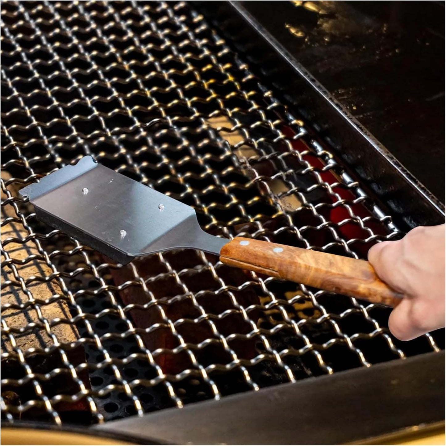 Barbecue Grill Brush and Stainless Steel Scraper Scraper Extended Large,Large Wooden Handle, Wire BBQ Grill Brush for Outdoor Grill - No Scratch- BBQ Grill Brush for Any Grill