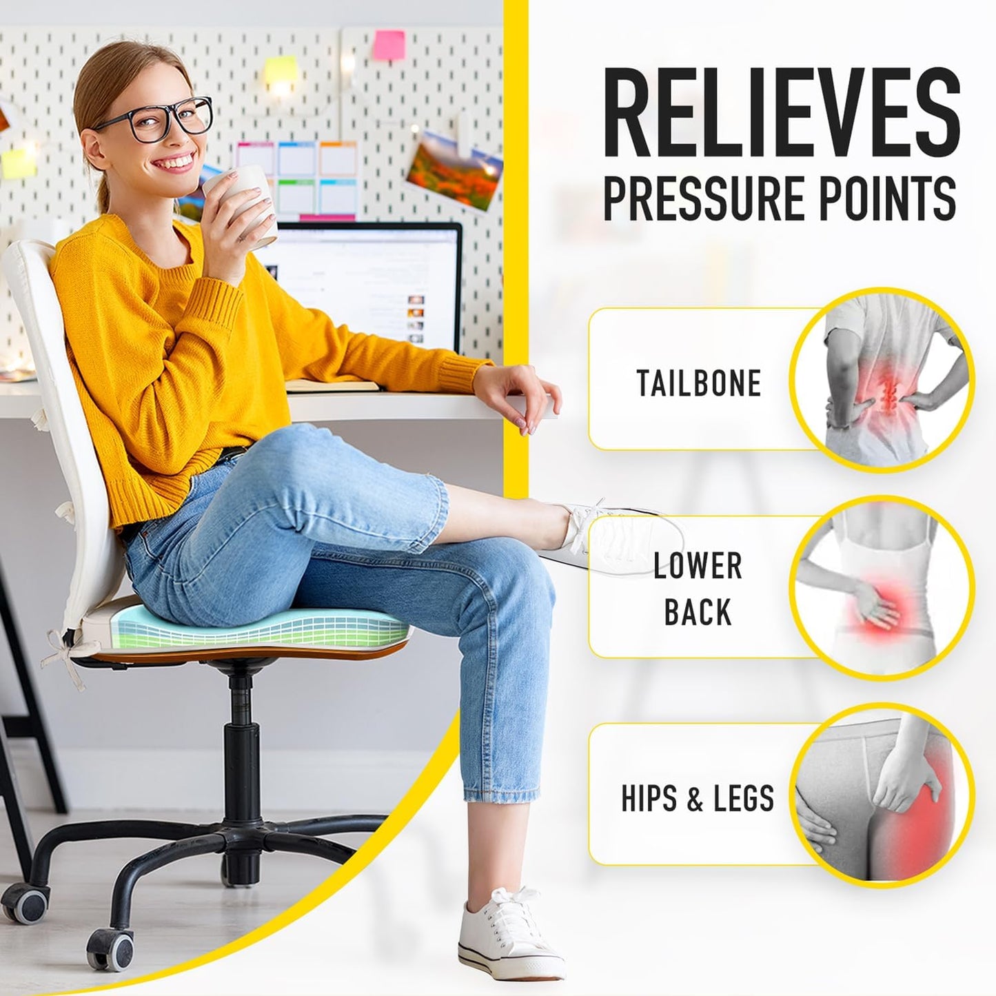 SUNROX Gel Memory Foam Chair Cushions, FadeShield Water-, Stain-Resistant Durable Reversible Seat Cushion Pads with Ties for Indoor/Outdoor Kitchen Dining Office, 19"x19", Set of 4, Midnight