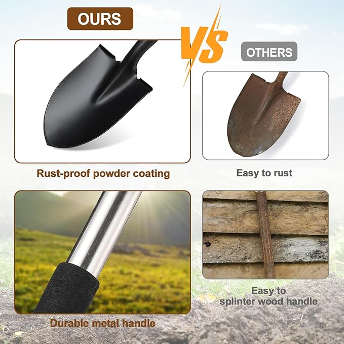 Small Shovel for Digging, 31 Inch Metal Spade Shovels with D-Grip Handle, Lightweight Short Gardening Digging Shovel