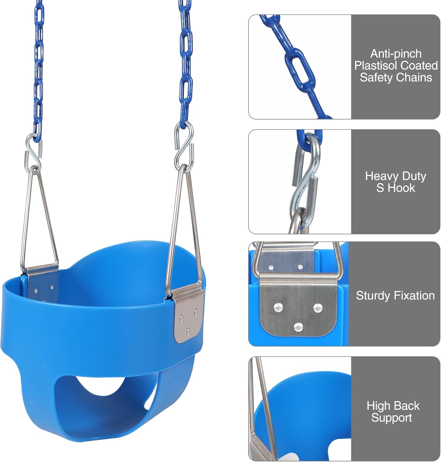 RedSwing High Back Toddler Bucket Swing Seat with Coated Chains, Heavy Duty Kids Swings Seat for Outside, Playground, Backyard, Swing Set Accessories,Blue