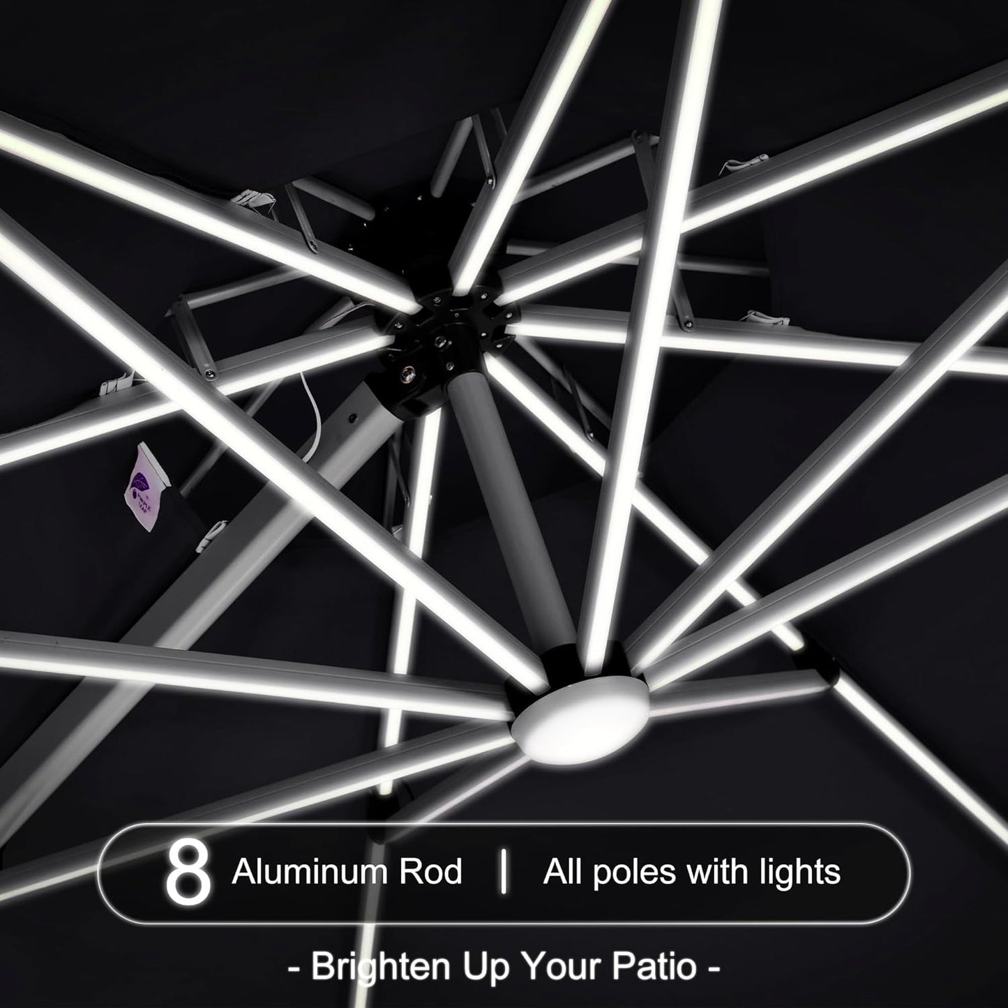 PURPLE LEAF 11ft Solar LED Patio Umbrella - Large Round Cantilever Umbrella with LED Lights, Windproof, Heavy Duty for Garden, Deck, Pool, Patio, Black