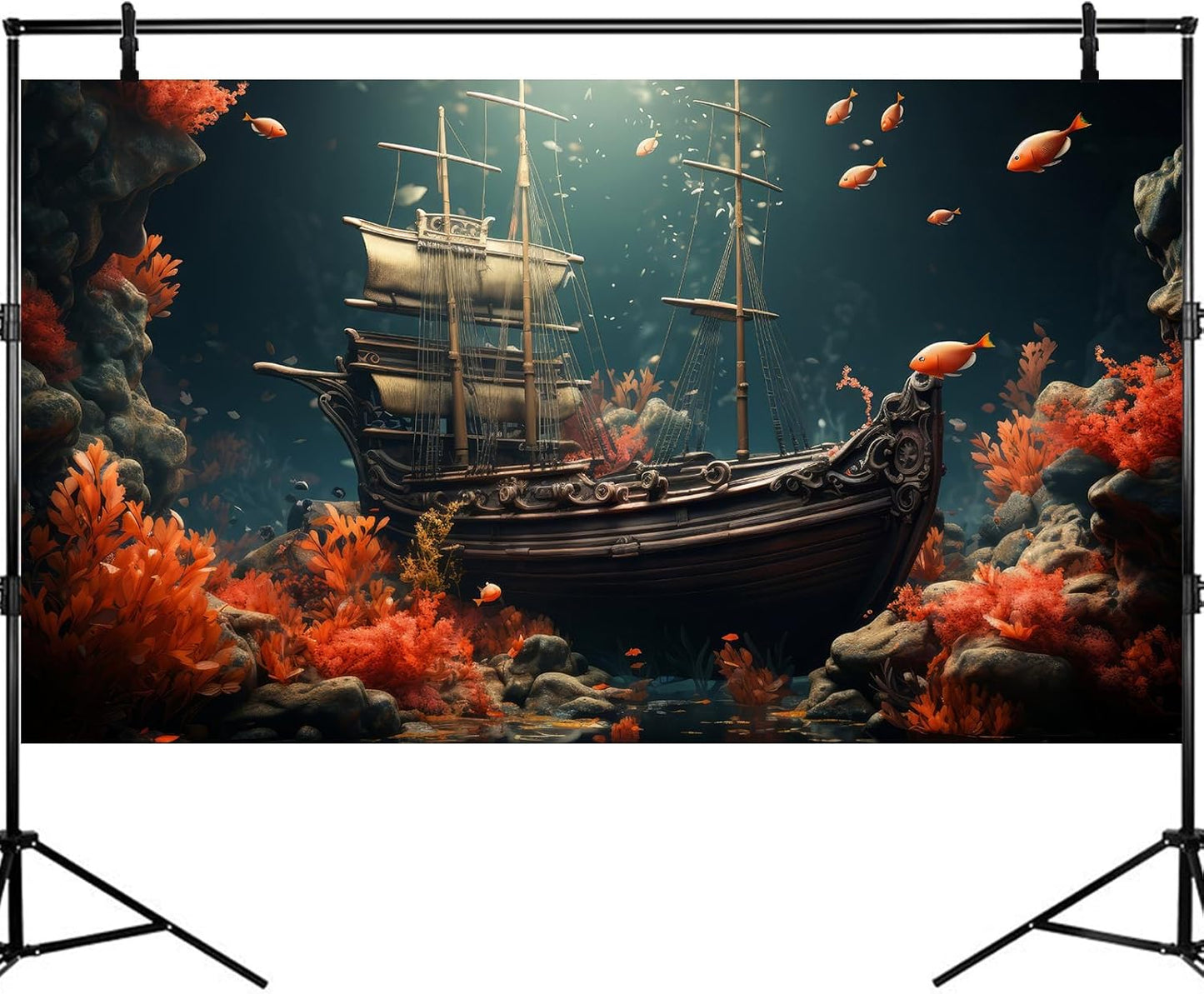 Pirate Shipwreck Aquarium Background Under The Sea Coral Reefs Fish Tank Background Underwater Sunken Ship Landscape Terrarium Background Tropical Sea Marine Life Aquarium Tank Background 48x20in