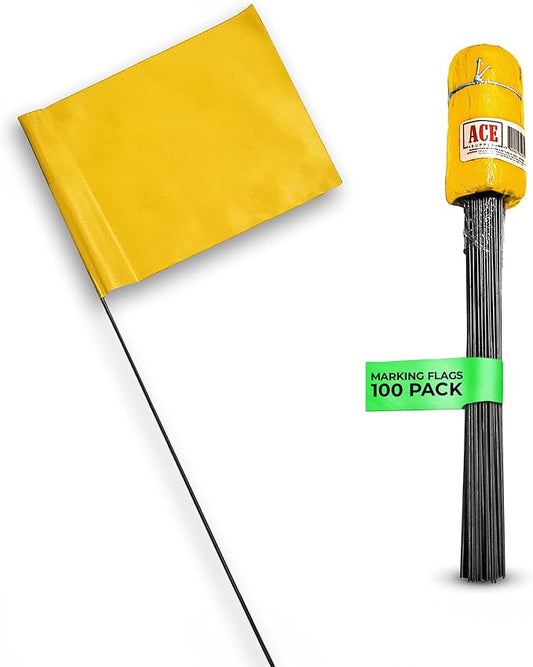 Yellow Marking Flags 100 Pack - 4x5x15 Inch Yellow Flags for Yard - Markers For Lawn, Irrigation, Landscaping, Survey & Sprinkler Head Marking