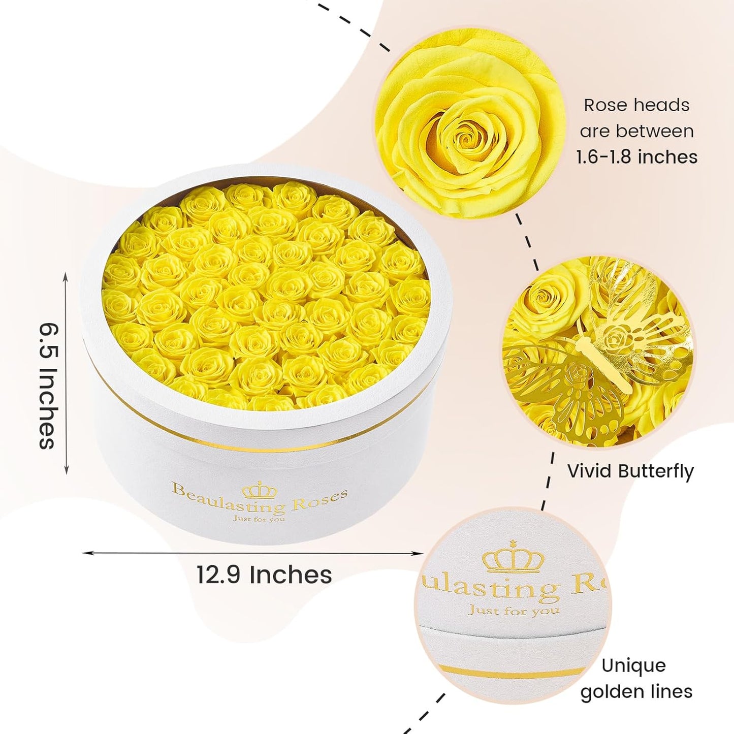 Preserved Roses Forever Flowers Real Roses in a Box Mother's Day Birthday Flowers for Her Mom Women Wife Valentine's Day, Yellow, 47 Piece