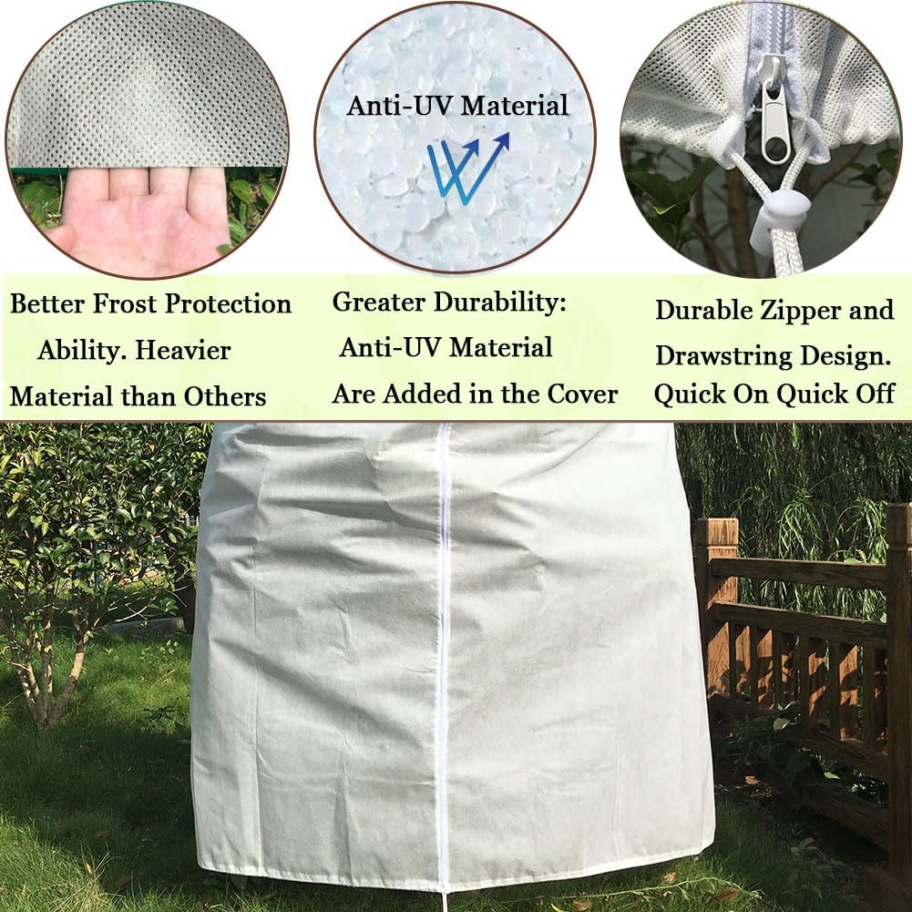 Plant Covers Freeze Protection 2 Packs 70" x60" 2.2oz Tree Covers Frost Plant Covers Freeze Cloth for Outdoor Plants with Zipper Drawstring