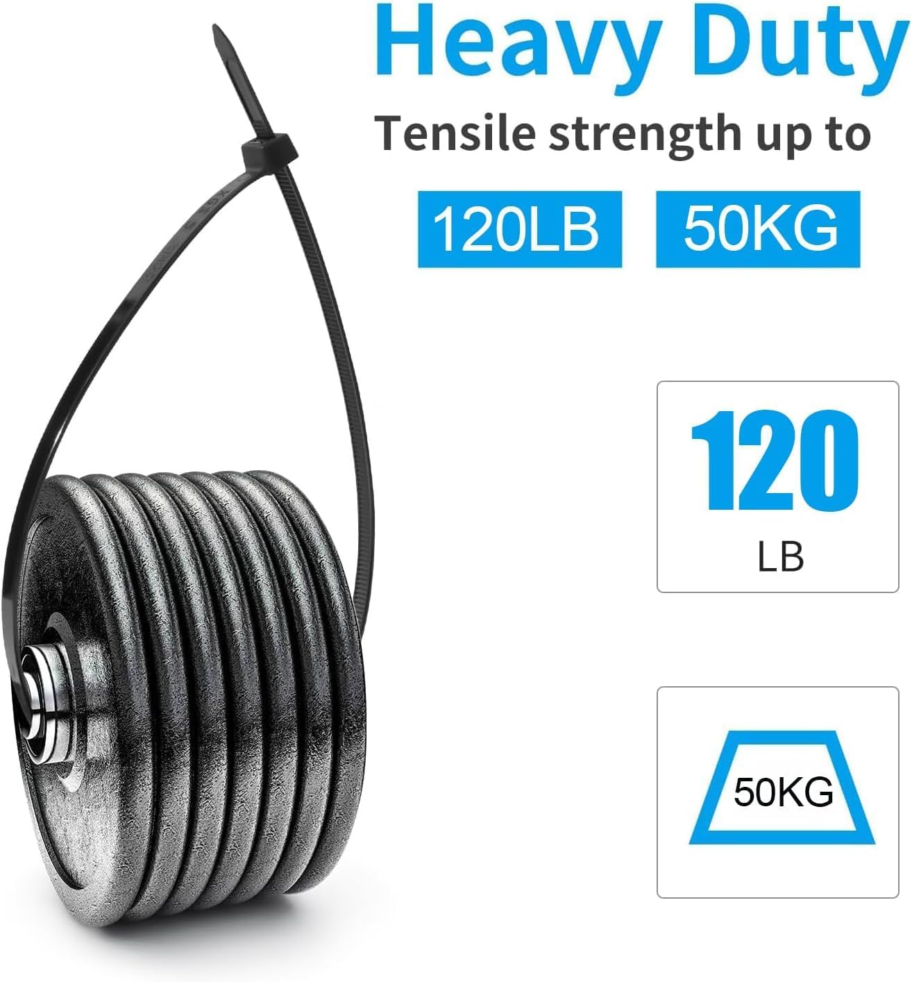 XINGO 16 Inch White Zip Ties Heavy Duty 100 Pack, 120 LBS Tensile Strength, Premium Nylon Cable Wire Ties, Self-locking Plastic Ties for Indoor and Outdoor Use