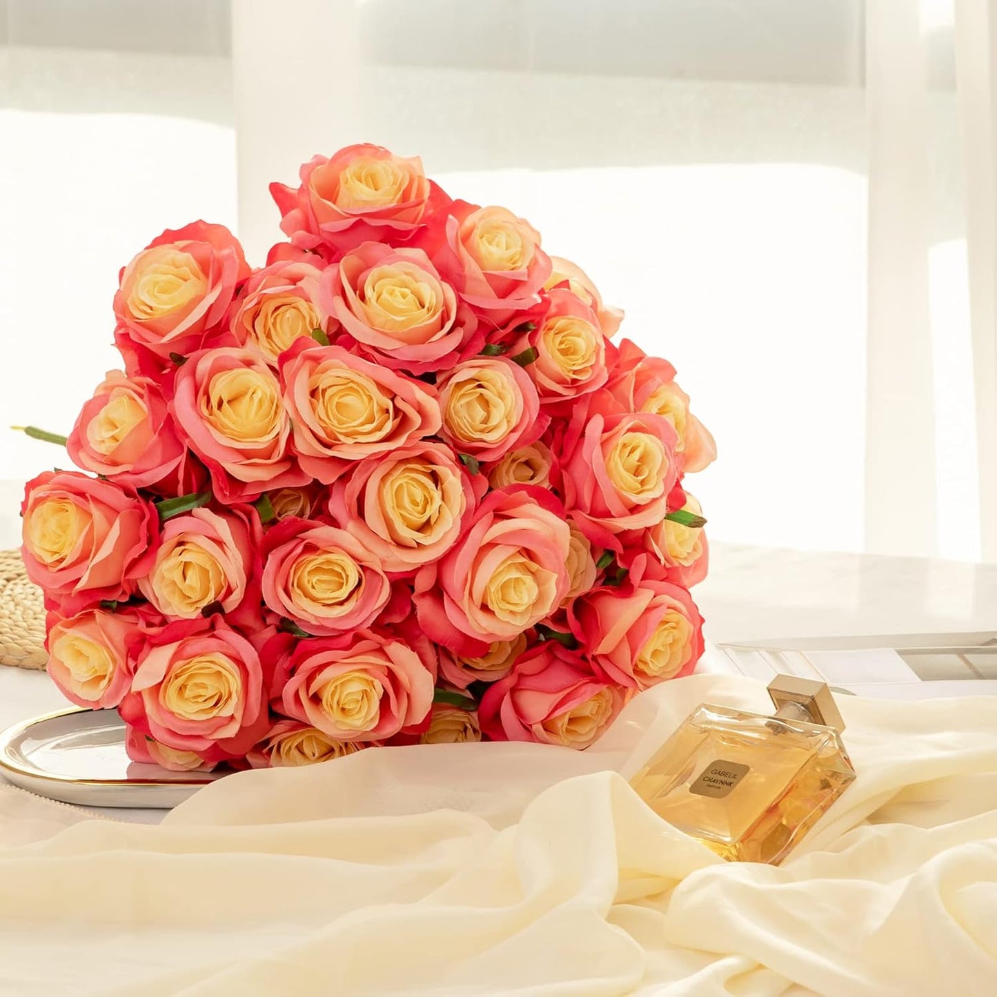 Hawesome 12PCS Artificial Silk Flowers Realistic Roses Bouquet Long Stem for Home Wedding Decoration Party (Gradient Dark Pink)
