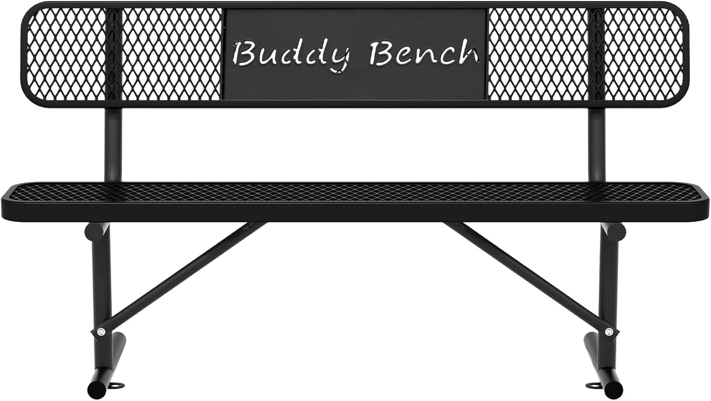 6 Feet Steel Park Bench for Outside, Outdoor Bench with Backrest & Portable Frame, Commercial Benches for Parks, School, Patio, Deck, Store,Black